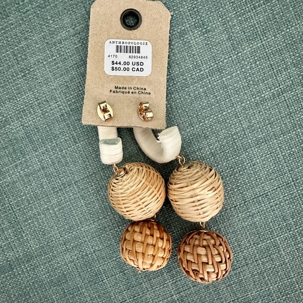 NEW Anthropologie Raffia Bulb Earrings - Picture 3 of 5
